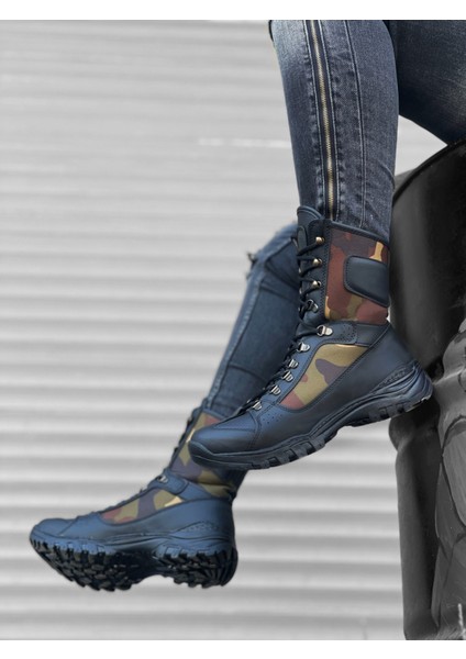 BA0605 Bağcıklı Siyah Kamuflaj Askeri Postal Bot modelleri