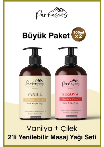 Doğal Vanilya ve Çilek Özlü Duyusal ve Afrodizyak Etkili Aromaterapi Masaj Yağı Seti 300 ml Sabun