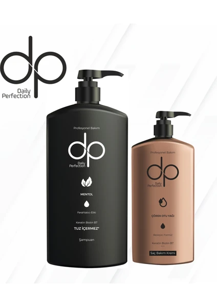 Dp Daily Perfection Mentol Ferahlatıcı 800 ml Tuzsuz Şampuan + Dp Saç Bakım Kremi 500 ml Çörek Otu Yağı