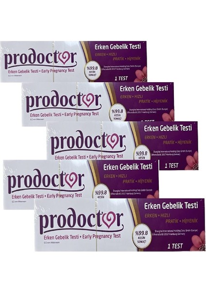 Prodoctoer  Erken Gebe Testi %99.8 Kesin Sonuç x 5 Adet (Early Pregnancy Test X5 )