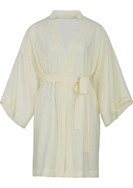 Ekru Basic Oversize Baskısız Dokuma Kadın Erkek Kimono