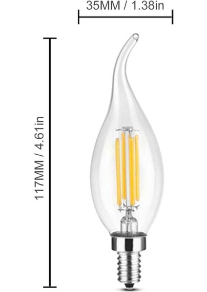 Rustik LED Ampul 4W E14 Ince Duy Gün Işığı 3200K 10 Adet Kıvrık Mum Ampul