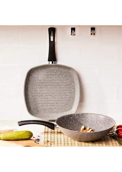 Gris Bio Granit Wok+Grill Seti