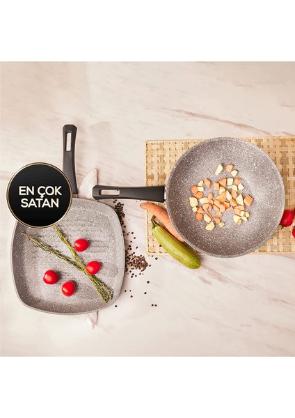 Gris Bio Granit Wok+Grill Seti