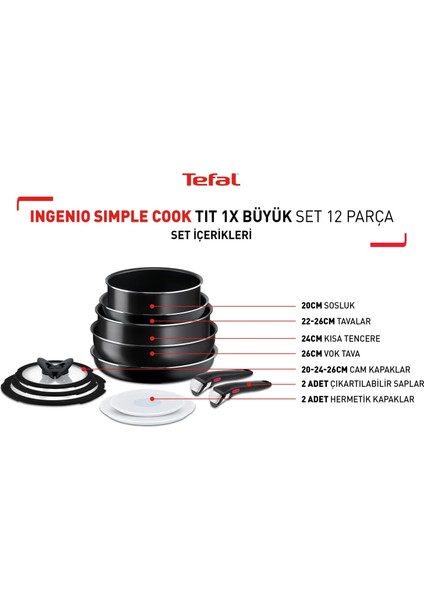 L15392 Ingenio Titanyum 1x Simple Büyük Tava ve Tencere Seti 12 Parça - 2100125537