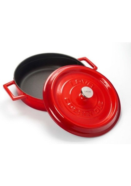 Kırmızı Döküm Çok Amaçlı Yayvan Tencere
