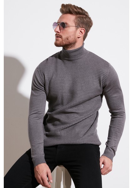 Regular Fit Balıkçı Yaka Pamuklu Triko Kazak Erkek Kazak 6353462