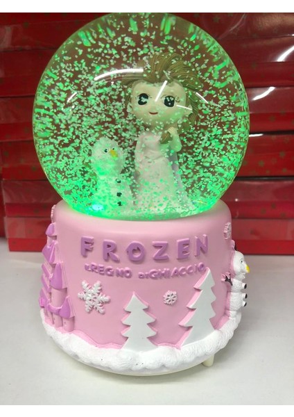 Cosy Home Gift Frozen Elsa Olaf Karlar Ülkesi Büyük Boy Kar Küre Müzikli Pembe Kar Püskürtmeli Işıklı