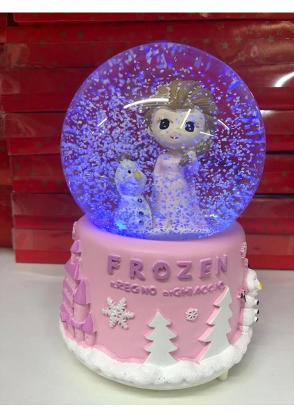 Cosy Home Gift Frozen Elsa Olaf Karlar Ülkesi Büyük Boy Kar Küre Müzikli Pembe Kar Püskürtmeli Işıklı