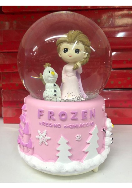 Cosy Home Gift Frozen Elsa Olaf Karlar Ülkesi Büyük Boy Kar Küre Müzikli Pembe Kar Püskürtmeli Işıklı