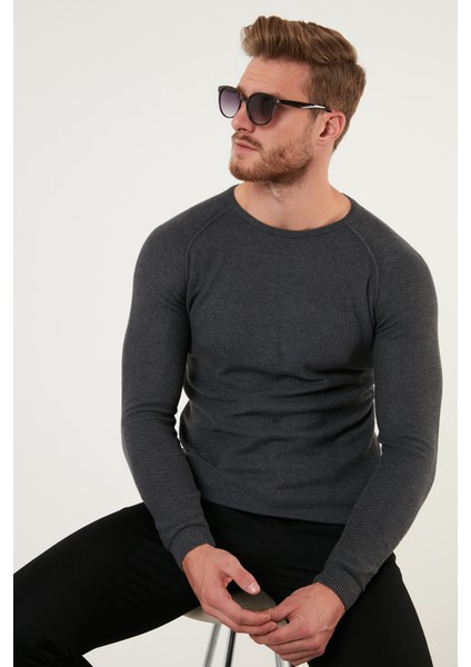 Slim Fit Bisiklet Yaka Pamuklu Triko Kazak Erkek Kazak 6353418