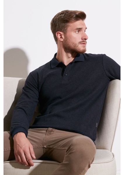 Pamuklu Düğmeli Polo Yaka Kazak Erkek Kazak 456211