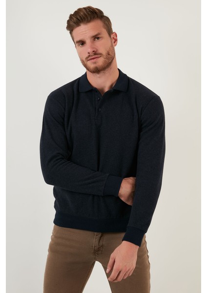 Pamuklu Düğmeli Polo Yaka Kazak Erkek Kazak 456211 fırsatları