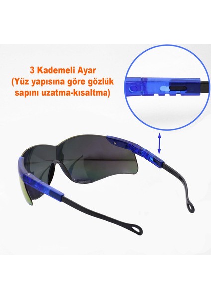 S800 Iş Güvenlik Gözlüğü 4 Hareketli Kulak Ayarlı Koruyucu Gözlük Gökkuşağı