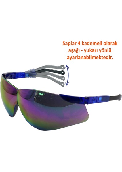 S800 Iş Güvenlik Gözlüğü 4 Hareketli Kulak Ayarlı Koruyucu Gözlük Gökkuşağı