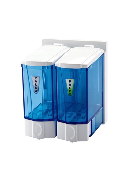 (Ün-Ev) Mini 2'li Sıvı Sabunluk (Sıvı Sabun Dispenseri) 250X2=500 cc Şeffaf-Mav 3564-1