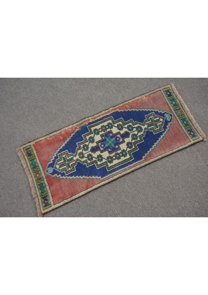 Eskitme Halı Türk Halısı Halı 39X92 Cm Kırmızı Halı El Dokuma Araba Paspası Halı 12760
