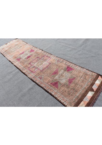 Türk Halısı Eskitme Halı Halı 88X335 Cm Kahverengi Halı Anadolusı Mutfak Halı 9555