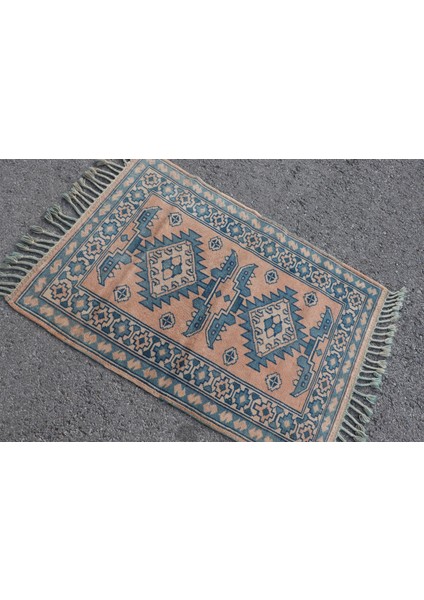 Eskitme Halı Türk Halısı Halı 82X118 Cm Mavi Halı El Yapımı Giriş Halı Dekoratif Kapı Paspası H