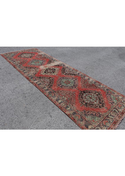 Eskitme Halı Türk Halısı Halı 132X379 Cm Kırmızı Halı Organik Mutfak Halı Mutfak Halı 4076