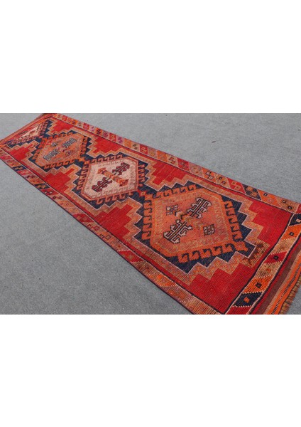 Eskitme Halı Türk Halısı Halı 96X340 Cm Kırmızı Halı Dekoratif Mutfak Halı 8514