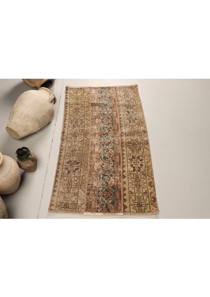 Eskitme Halı Türk Halısı Halı 69X123 Cm Yeşil Halı Organik Yatak Odası Halı 8151