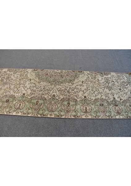 Eskitme Halı Türk Halısı Halı 96X281 Cm Bej Halı Merdiven Halı Bahçe Koridor Halı 12157