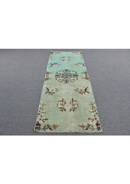 Eskitme Halı Türk Halısı Halı 88X223 Cm Yeşil Halı El Yapımı Mutfak Halı Koridor Halı 12139