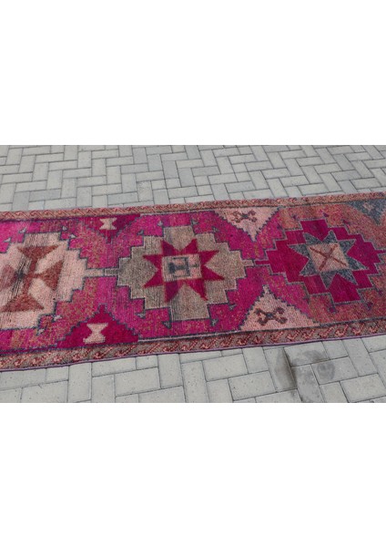 Türk Halısı Eskitme Halı Halı 104X335 Cm Pempe Halı El Dokuma Koridor Halı 6577