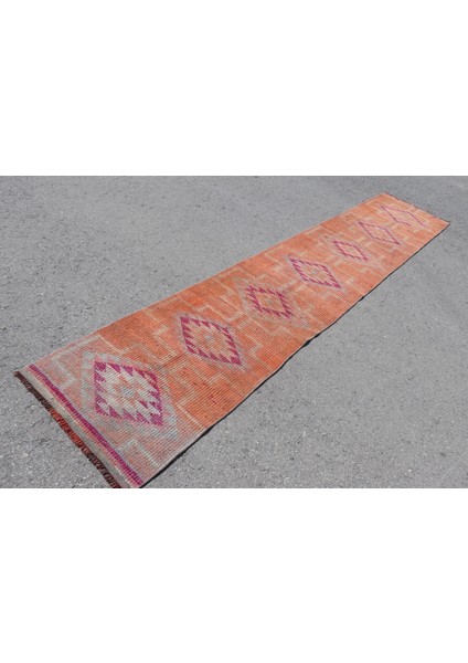 Eskitme Halı Türk Halısı Halı 70X367 Cm Turuncu Halı Merdiven Halı Bohemsı Koridor Halı 7214