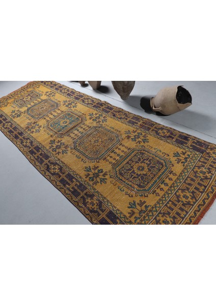 Türk Halısı Eskitme Halı Halı 124X332 Cm Sarı Halı Ofice Koridor Halı El Yapımı Koridor Halı fiyatları