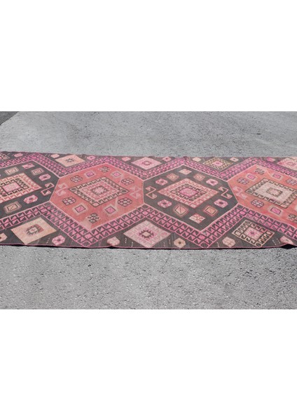 Eskitme Halı Türk Halısı Halı 142X366 Cm Pempe Halı El Yapımı Koridor Halı 4081