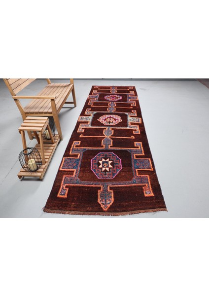 Eskitme Halı Türk Halısı Halı 112X359 Cm Kahverengi Halı Ofice Koridor Halı 9469