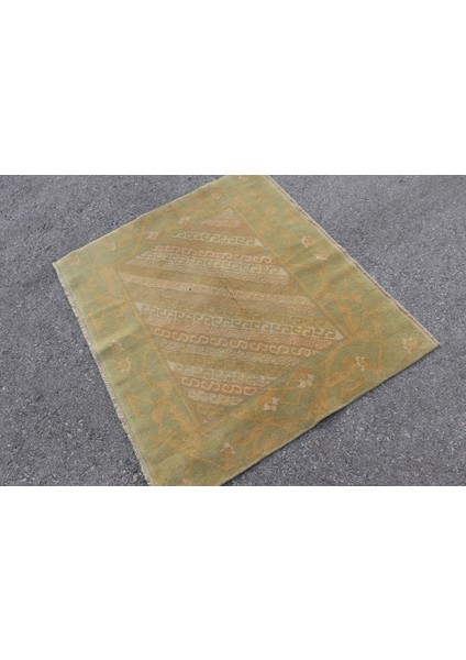 Eskitme Halı Türk Halısı Halı 115X99 Cm Yeşil Halı El Dokuma Küçük Halı Bohemsı Duvar Asma Halı
