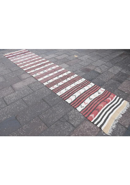 Türk Halısı Eskitme Halı Halı 93X435 Cm Bej Halı Ofice Mutfak Halı Organik Merdiven Halı 1517