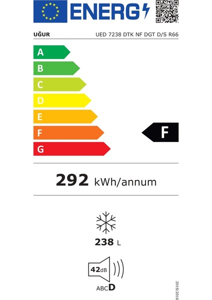 Ued 7238 Dtk Nf Dgt D/s R66 No Frost Çekmeceli Beyaz Derin Dondurucu