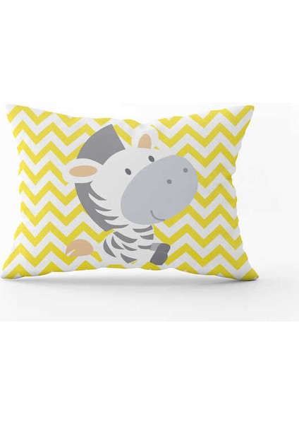 Sarı Gri Zebra Figürlü Dijital Baskılı Çocuk Kırlent Kılıfı CGH782-3550 Çift Tarafı Baskılı