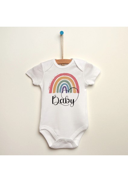 Özel Tasarım Rainbow Gökkuşağı Baby Bebek Body Anne Bebek Badi Zıbın