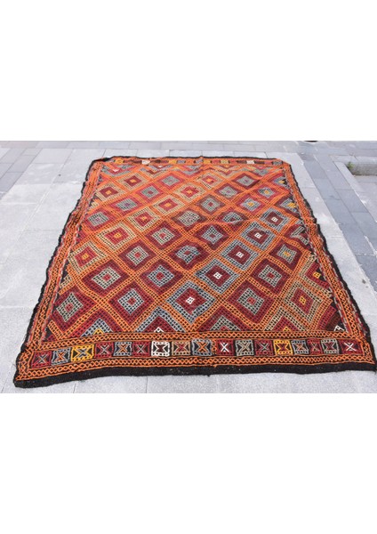 Türk Kilim Eskitme Kilim Small Kilim 1x1 Cm Turuncu Kilim Organik Kilim Kapı Paspası Kilim 19