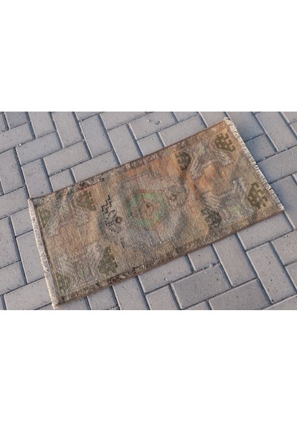 Türk Halısı Eskitme Halı Halı 45X89 Cm Turuncu Halı Organik Duvar Asma Halı 7761