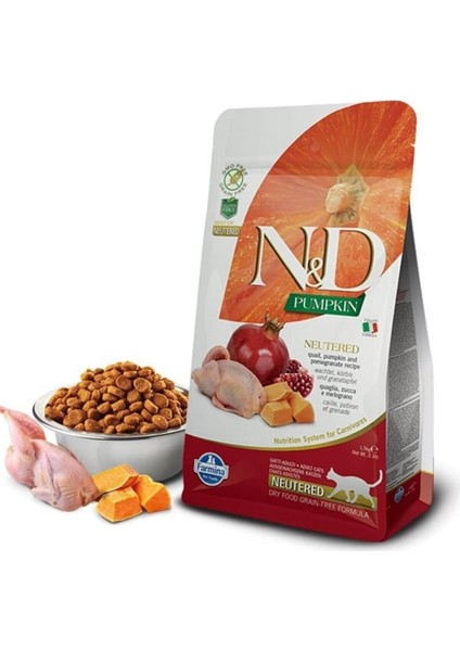 Tahılsız Balkabaklı Bıldırcınlı Narlı Kısır Kedi Maması 1,5 kg