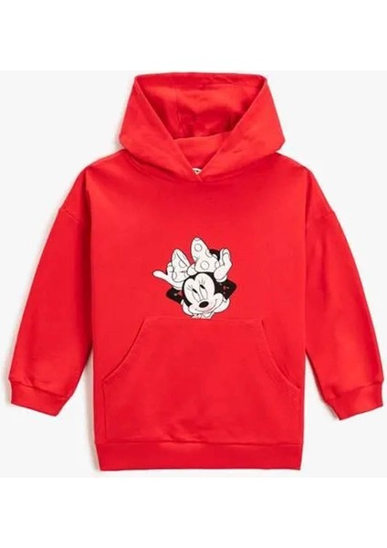 Minnie Mouse Baskılı Kapüşonlu Sweatshirt Lisanslı