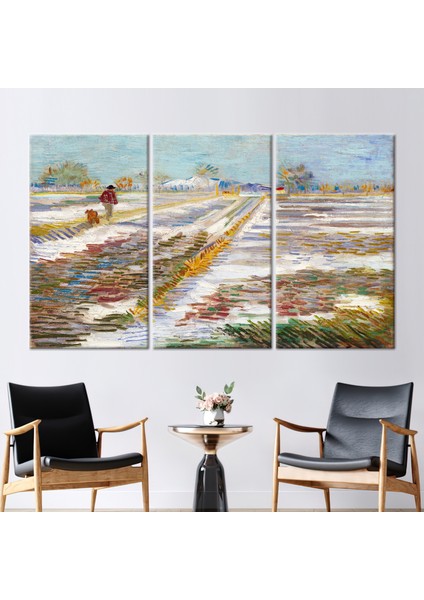 3 Parçalı Kanvas Tablo, Karla Manzara, Saha Peyzajı Kanvas Poster, Van Gogh Duvar Dekoru,