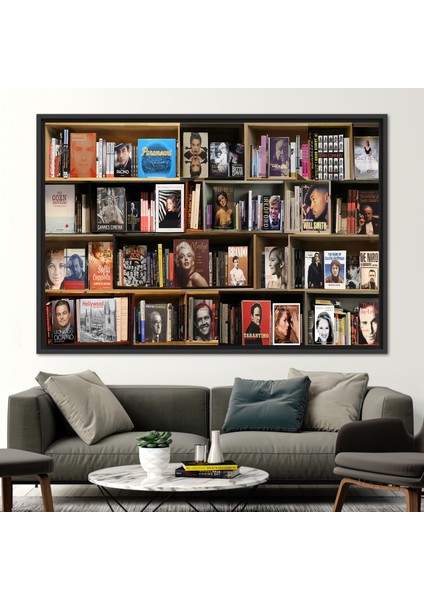 1 Parça Siyah Çerçeveli Kanvas Tablo, Kütüphane Fotoğraf Baskısı,