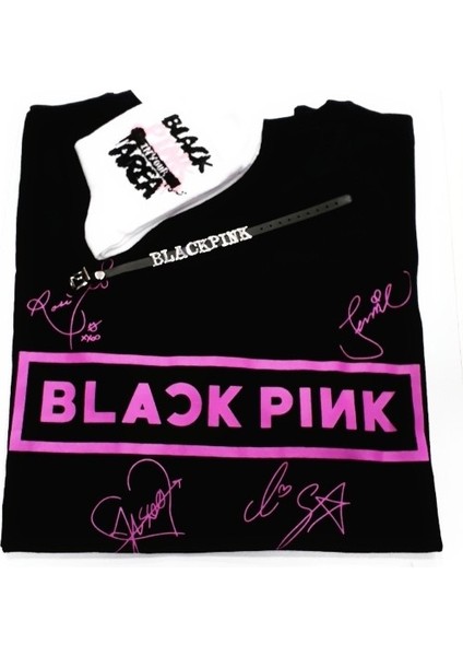 Blackpink Unisex Owersize T- Shirt Çorap Bileklik Set