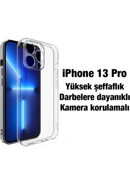 iPhone 13 Pro 6.1inç Kılıf Kamera Korumalı Ultra Ince Şeffaf Silikon Kılıf