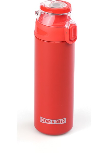 Şeffaf Kapak Kırmızı Çelik Matara 450 ml - MT0033