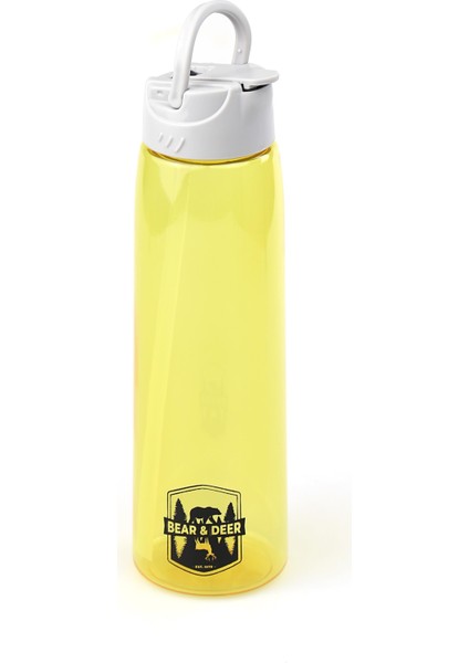 Tritan Oynar Tutacaklı Pastel Sarı Şeffaf Plastik Matara 750 ml - MT0005