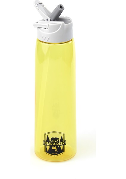 Tritan Oynar Tutacaklı Pastel Sarı Şeffaf Plastik Matara 750 ml - MT0005