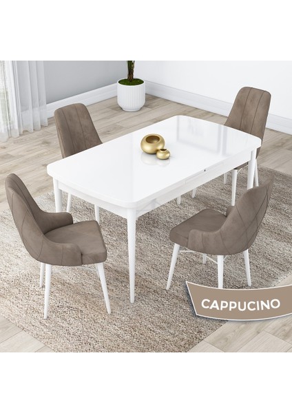 Concept Kar Serisi, 80X132 Açılabilir Mdf Mutfak Masa Takımı, Beyaz Masa 4 Sandalye